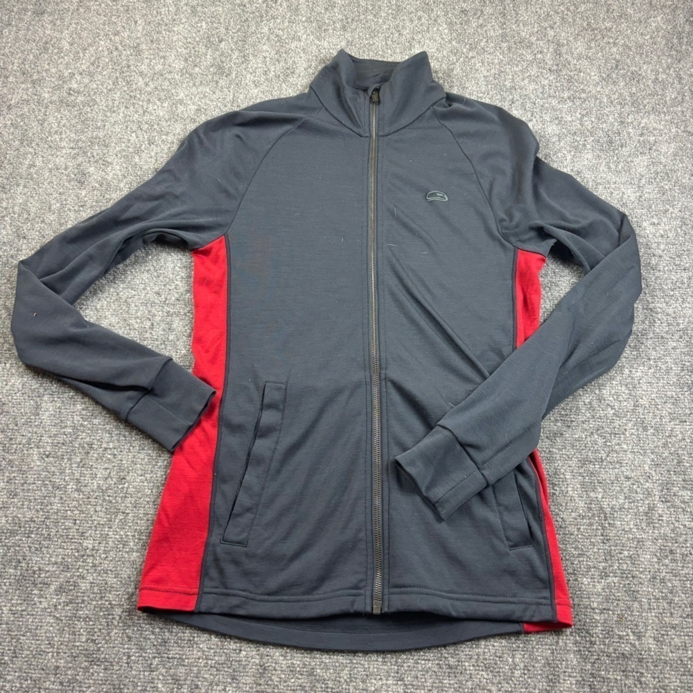 ICEBREAKER Mens Grey/Red Long Sleeve Merino Wool Zip Up size: Medium